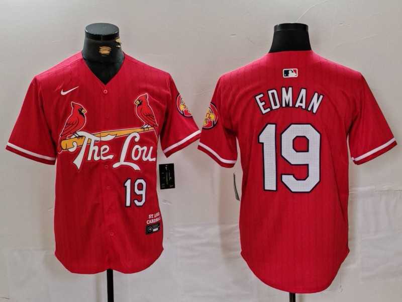 Mens St Louis Cardinals #19 Tommy Edman Red 2024 City Connect Stitched Baseball Jersey->st.louis cardinals->MLB Jersey